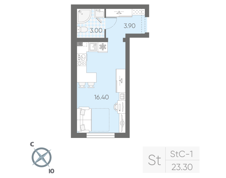 Студия 23,3 м²