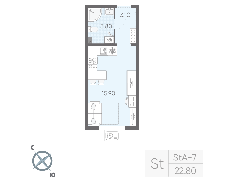 Студия 22,8 м²
