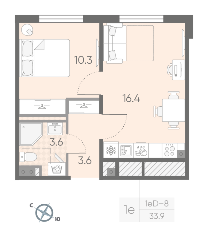 2 ккв (Евро) 33,9 м²