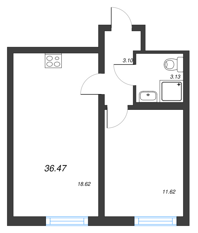 2 ккв (Евро) 36,5 м²