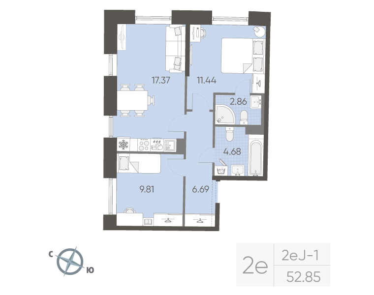 3 ккв (Евро) 52,9 м²