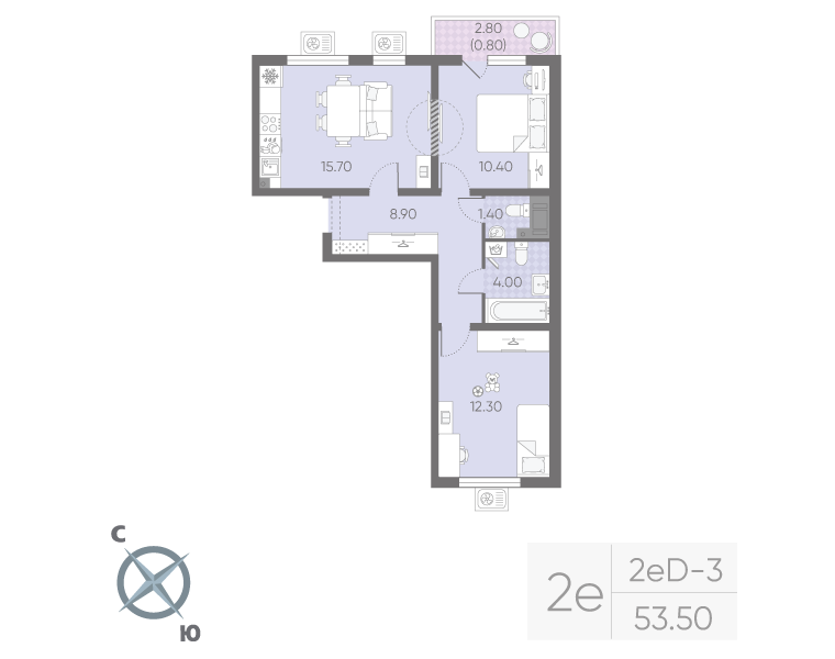 3 ккв (Евро) 53,5 м²