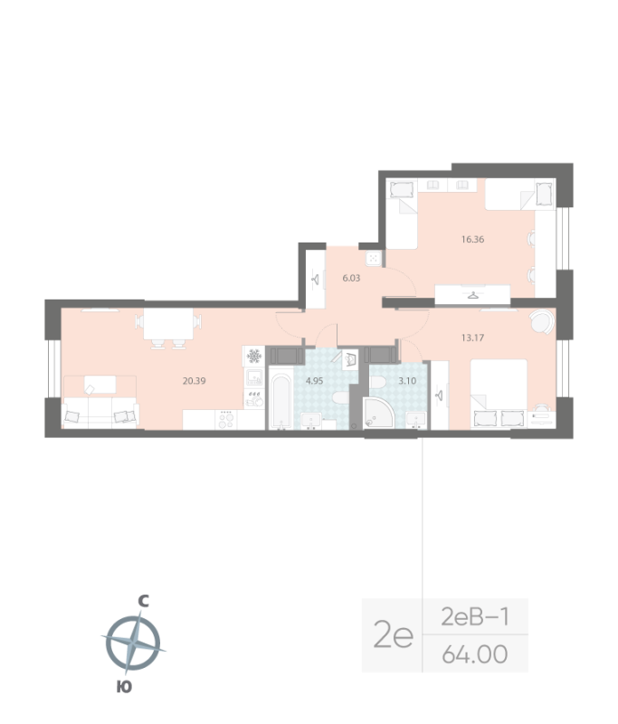 3 ккв (Евро) 64 м²