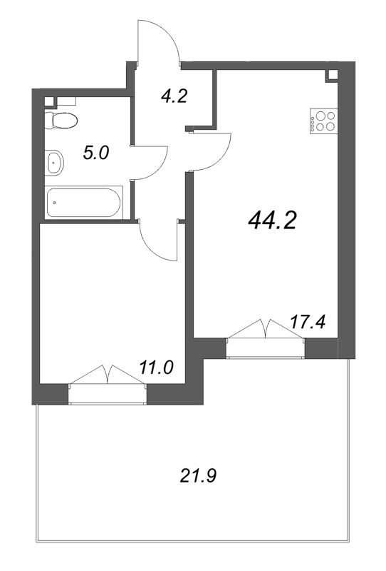 2 ккв (Евро) 44,2 м²