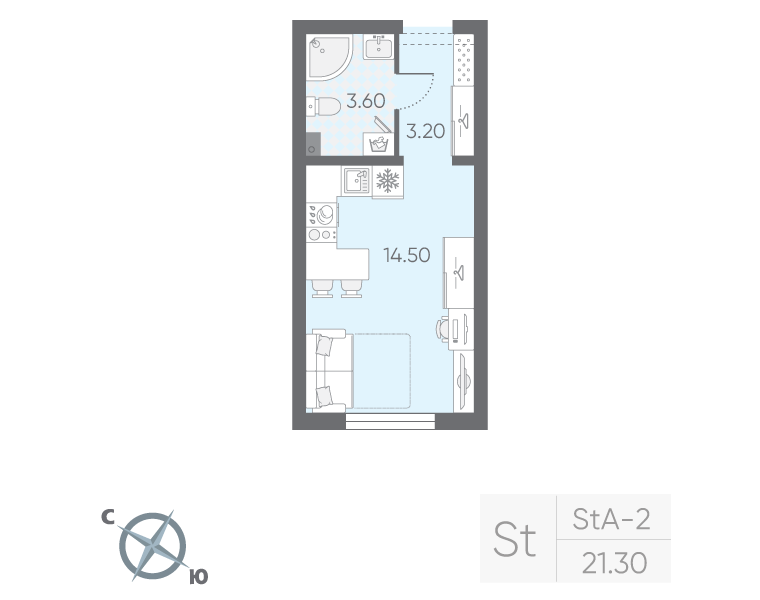Студия 21,3 м²