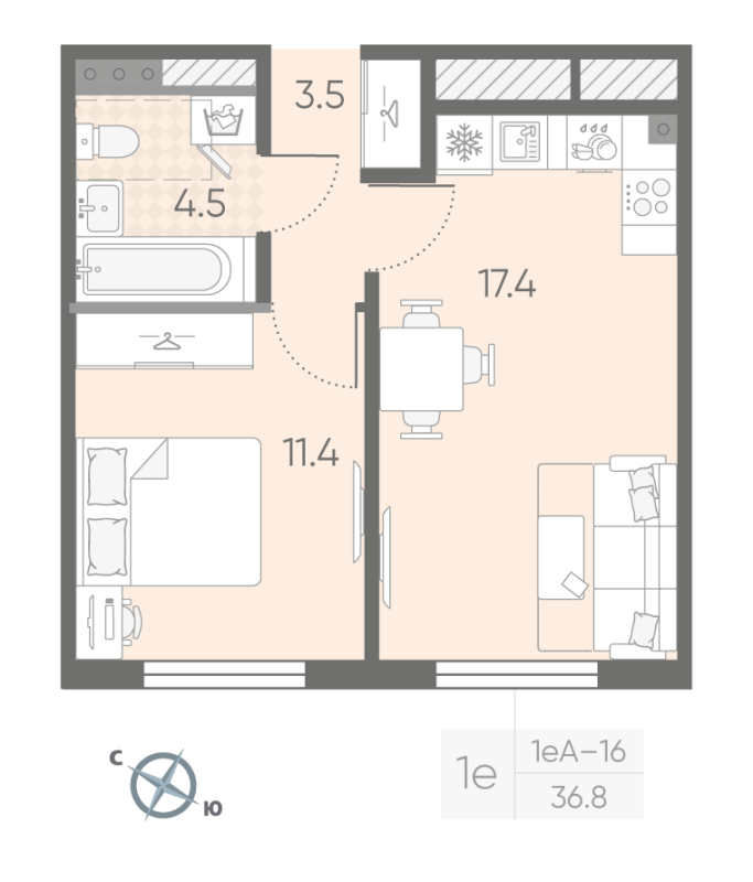 2 ккв (Евро) 36,8 м²