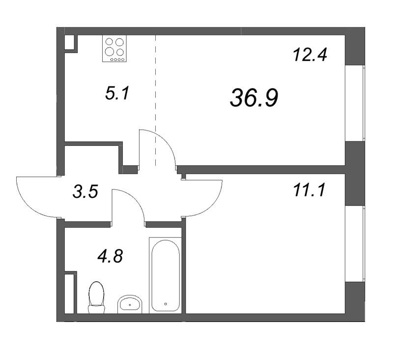 2 ккв (Евро) 36,9 м²