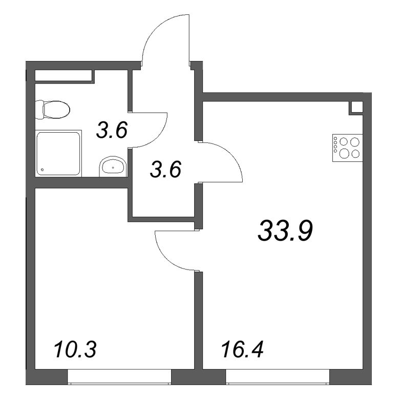 2 ккв (Евро) 33,9 м²