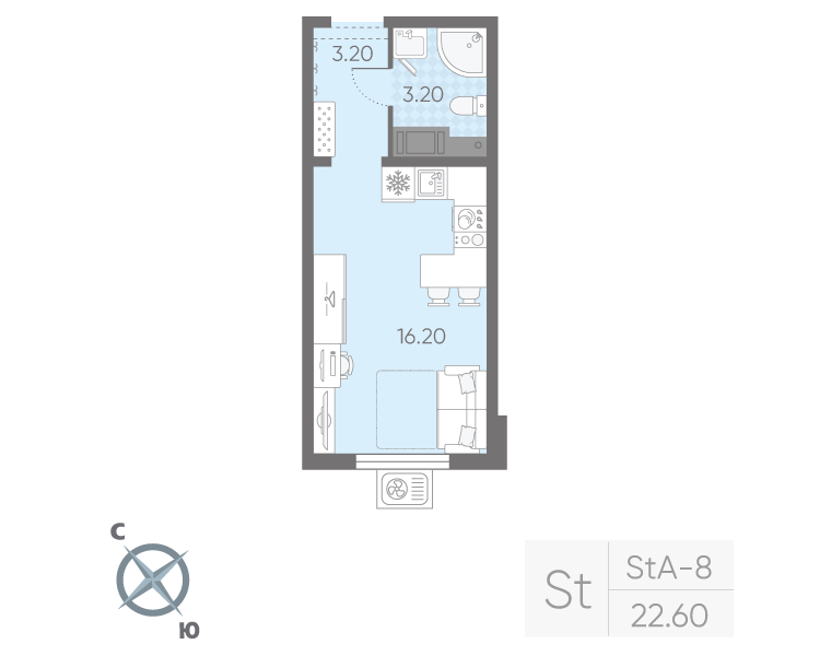 Студия 22,6 м²