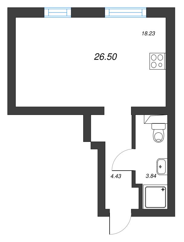 Студия 26,5 м²