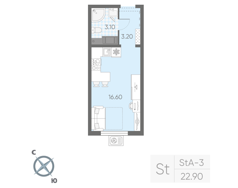 Студия 22,9 м²