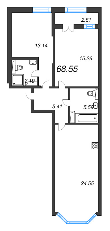 3 ккв (Евро) 68,6 м²