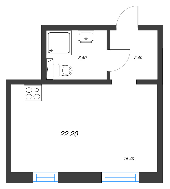 Студия 22,2 м²