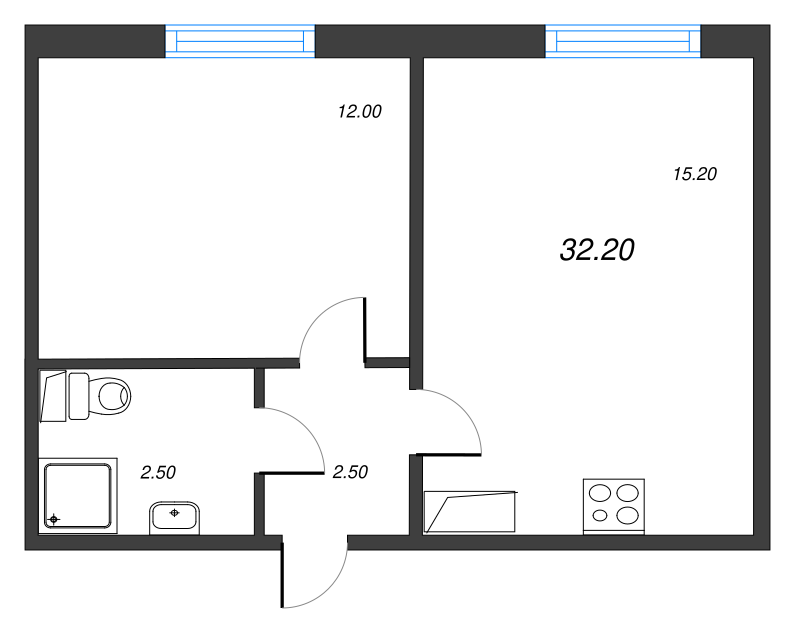 2 ккв (Евро) 33 м²