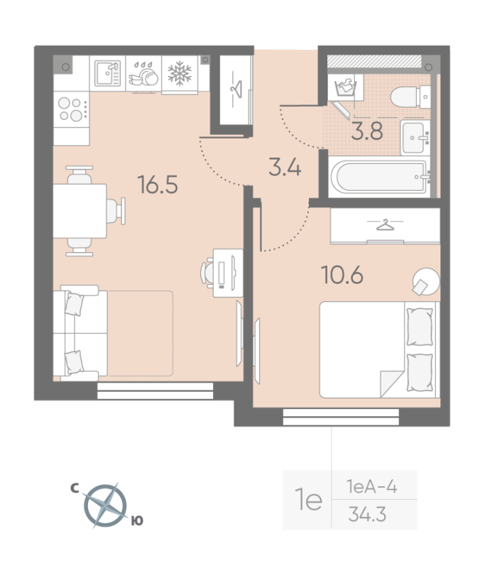 2 ккв (Евро) 34,3 м²