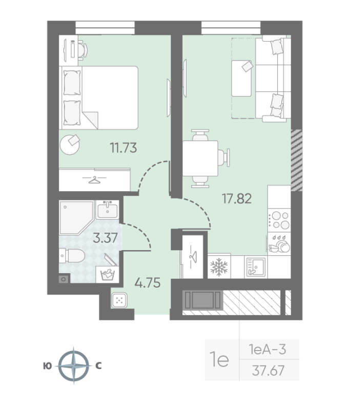 2 ккв (Евро) 37,9 м²