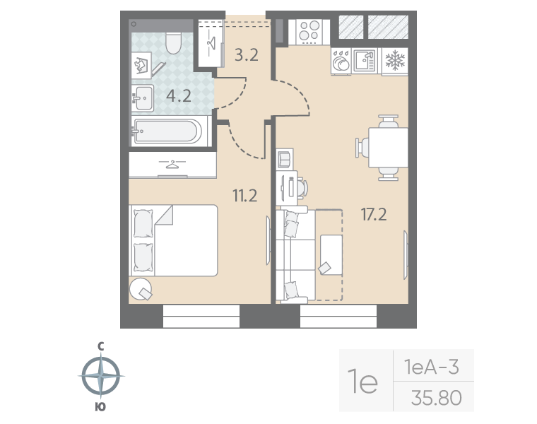2 ккв (Евро) 35,8 м²