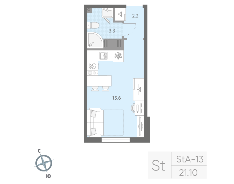 Студия 21,1 м²