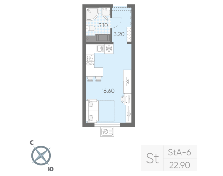 Студия 22,9 м²