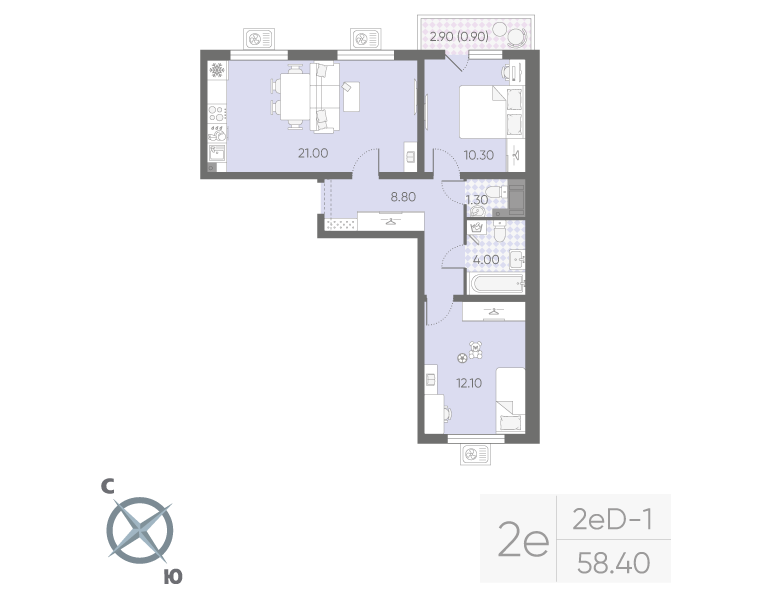 3 ккв (Евро) 58,4 м²