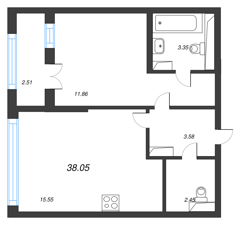 2 ккв (Евро) 38,1 м²