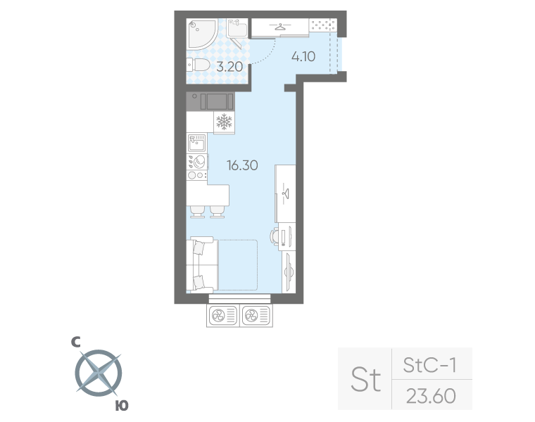 Студия 23,6 м²
