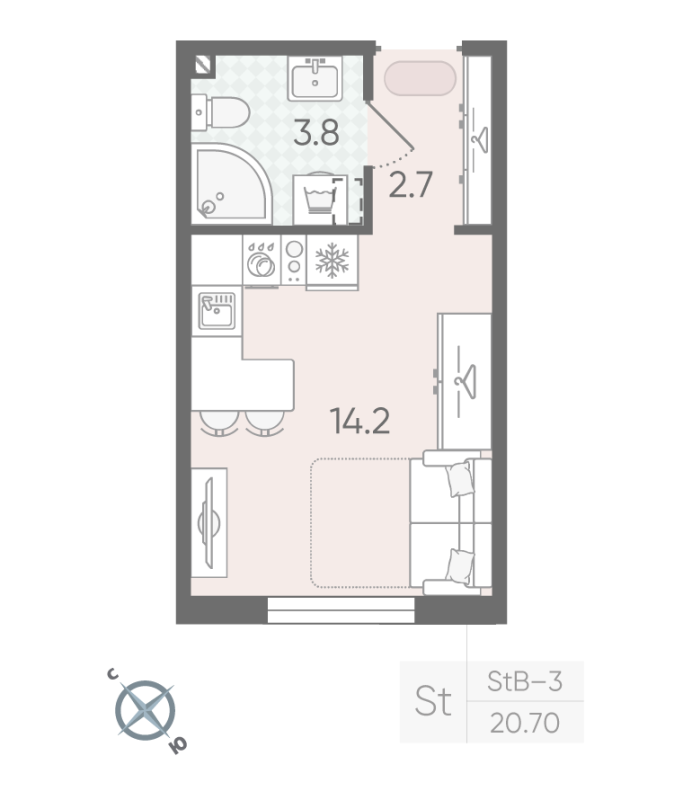 Студия 19,9 м²