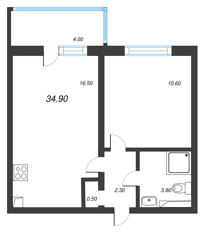 2 ккв (Евро) 34,9 м²