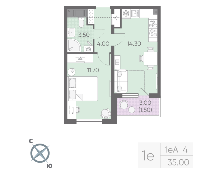 1 ккв 35 м²