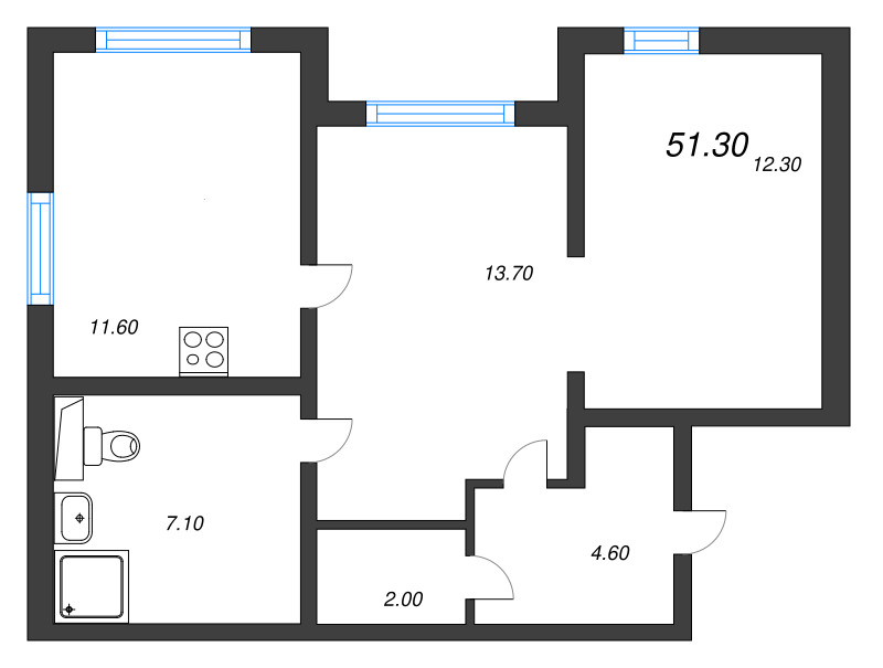 2 ккв 51,3 м²