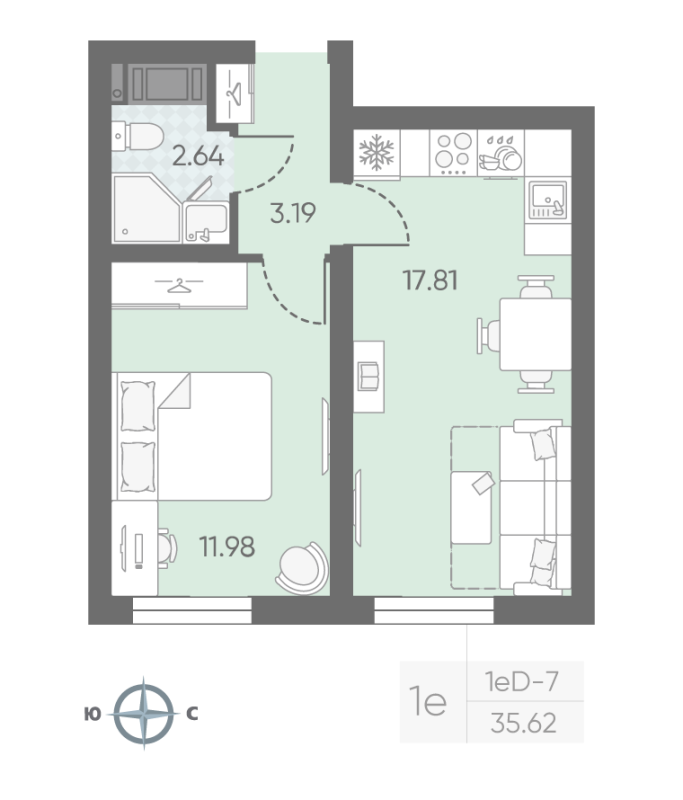 2 ккв (Евро) 35,7 м²