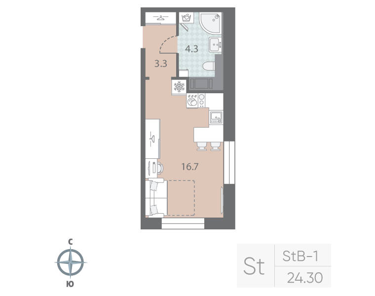 Студия 24,3 м²