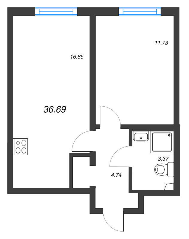 2 ккв (Евро) 36,7 м²