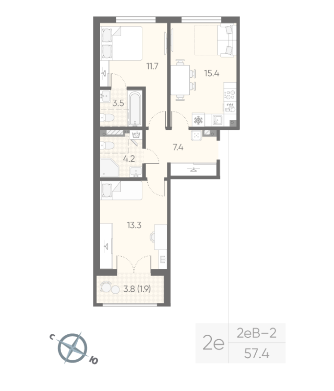 3 ккв (Евро) 57,4 м²