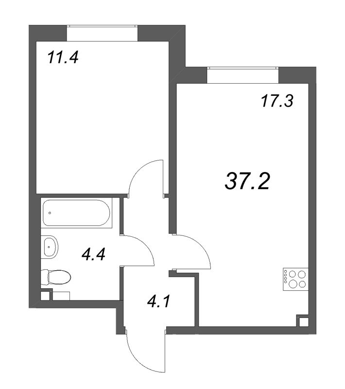 2 ккв (Евро) 37,2 м²