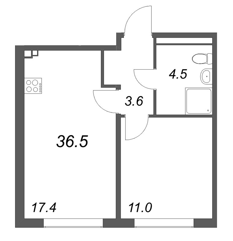 2 ккв (Евро) 36,5 м²
