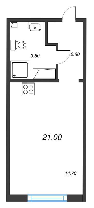 Студия 21 м²