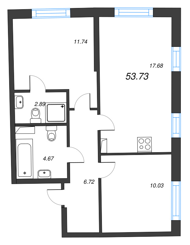 3 ккв (Евро) 53,7 м²