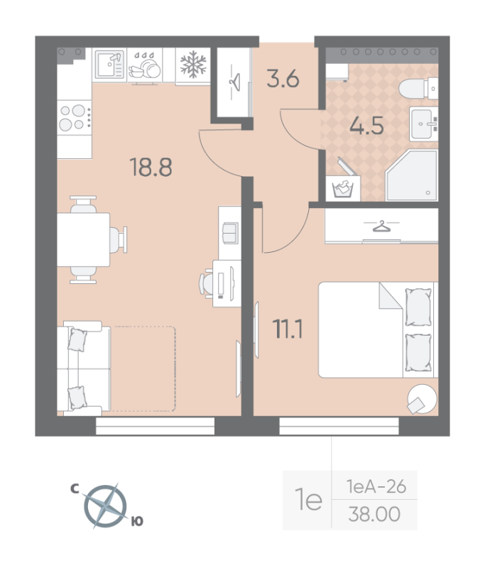2 ккв (Евро) 38 м²