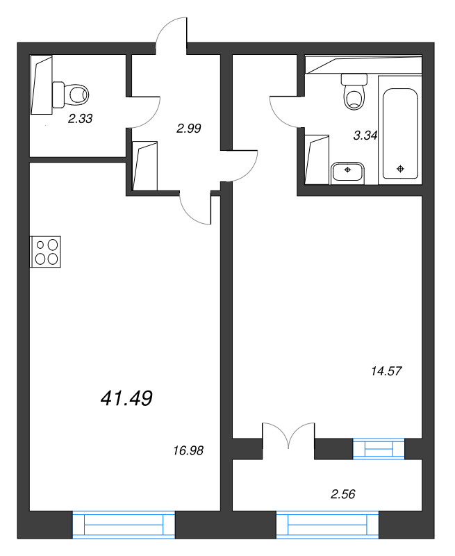 2 ккв (Евро) 41,5 м²