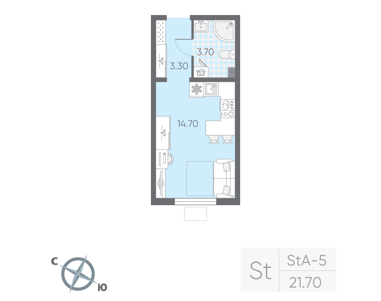 Студия 21,7 м²