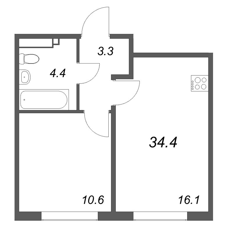2 ккв (Евро) 34,4 м²