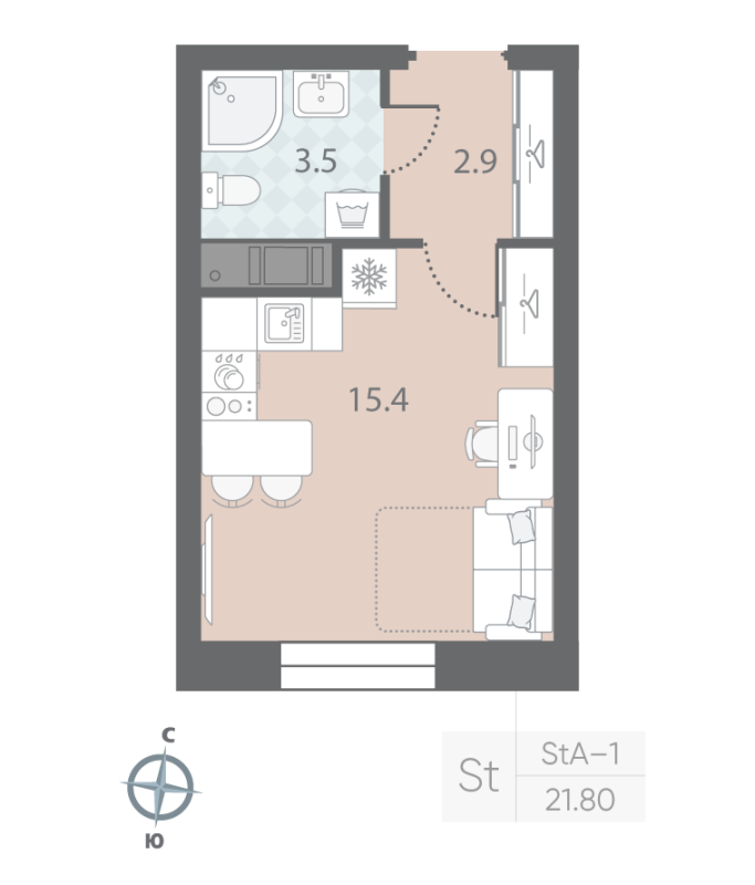 Студия 21,8 м²