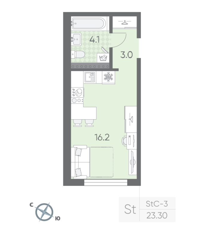 Студия 23,3 м²