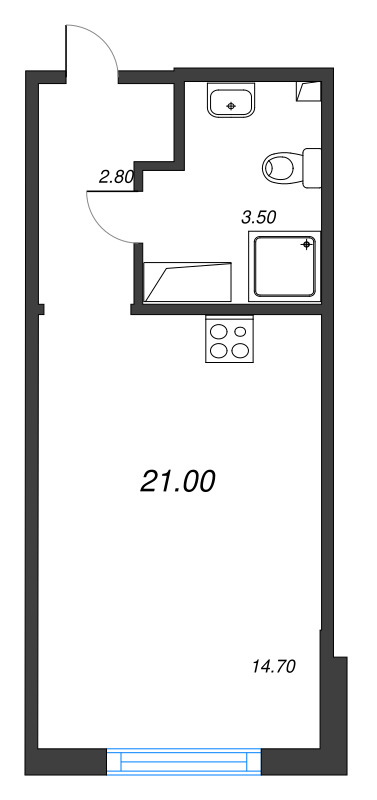 Студия 21 м²