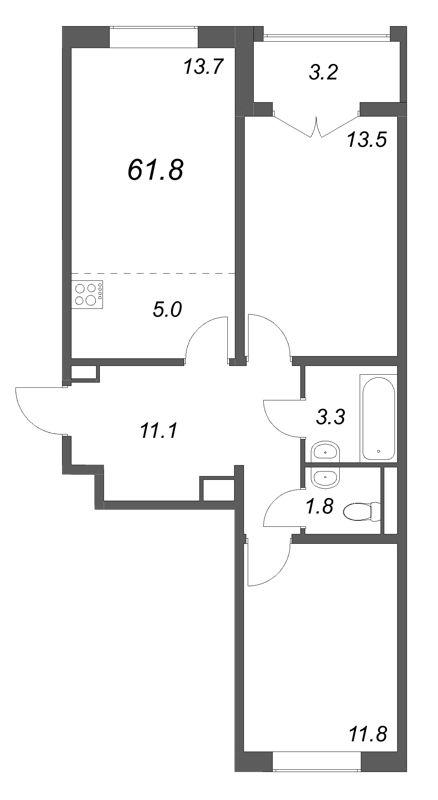 3 ккв (Евро) 61,8 м²