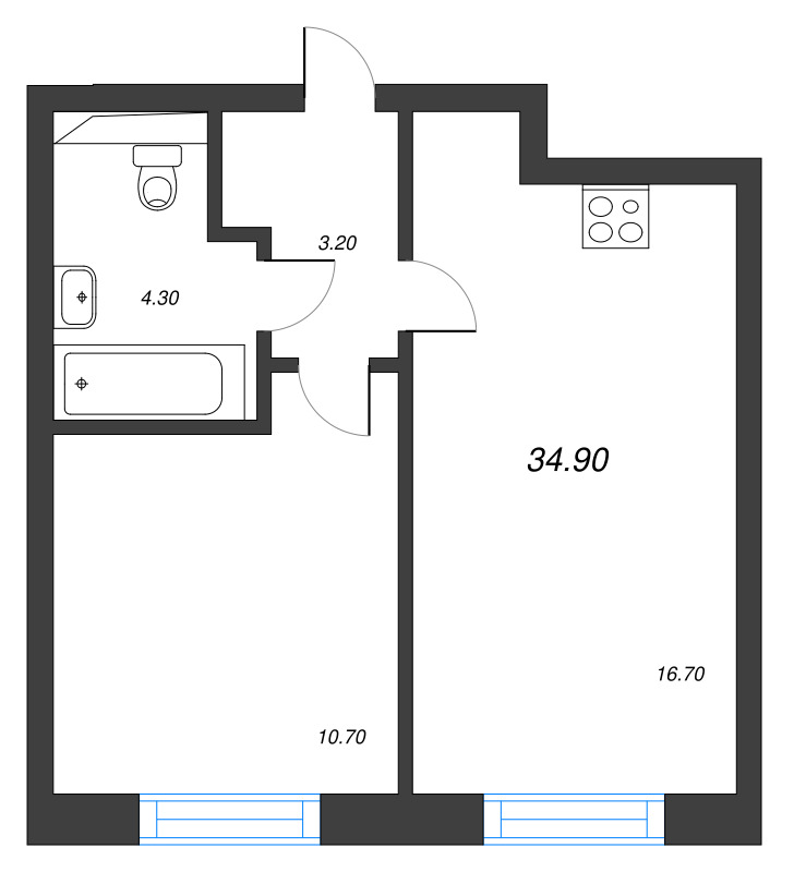 2 ккв (Евро) 34,9 м²