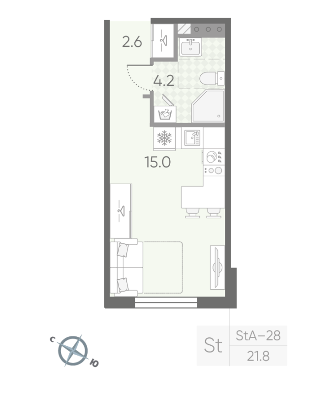 Студия 21,8 м²