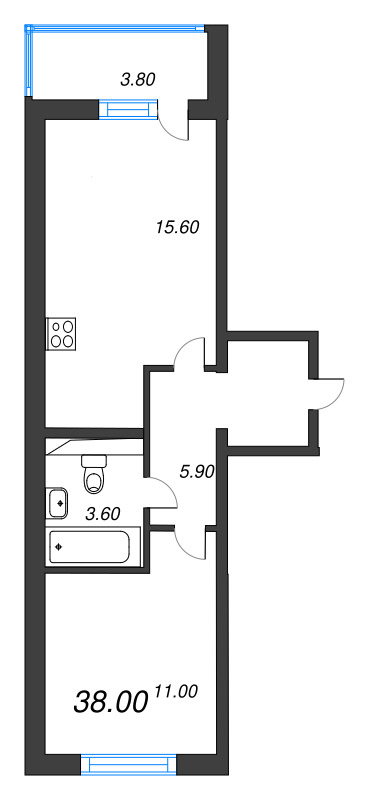 2 ккв (Евро) 38 м²