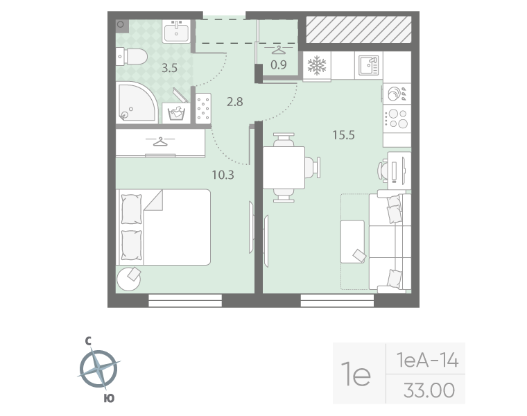 2 ккв (Евро) 33 м²